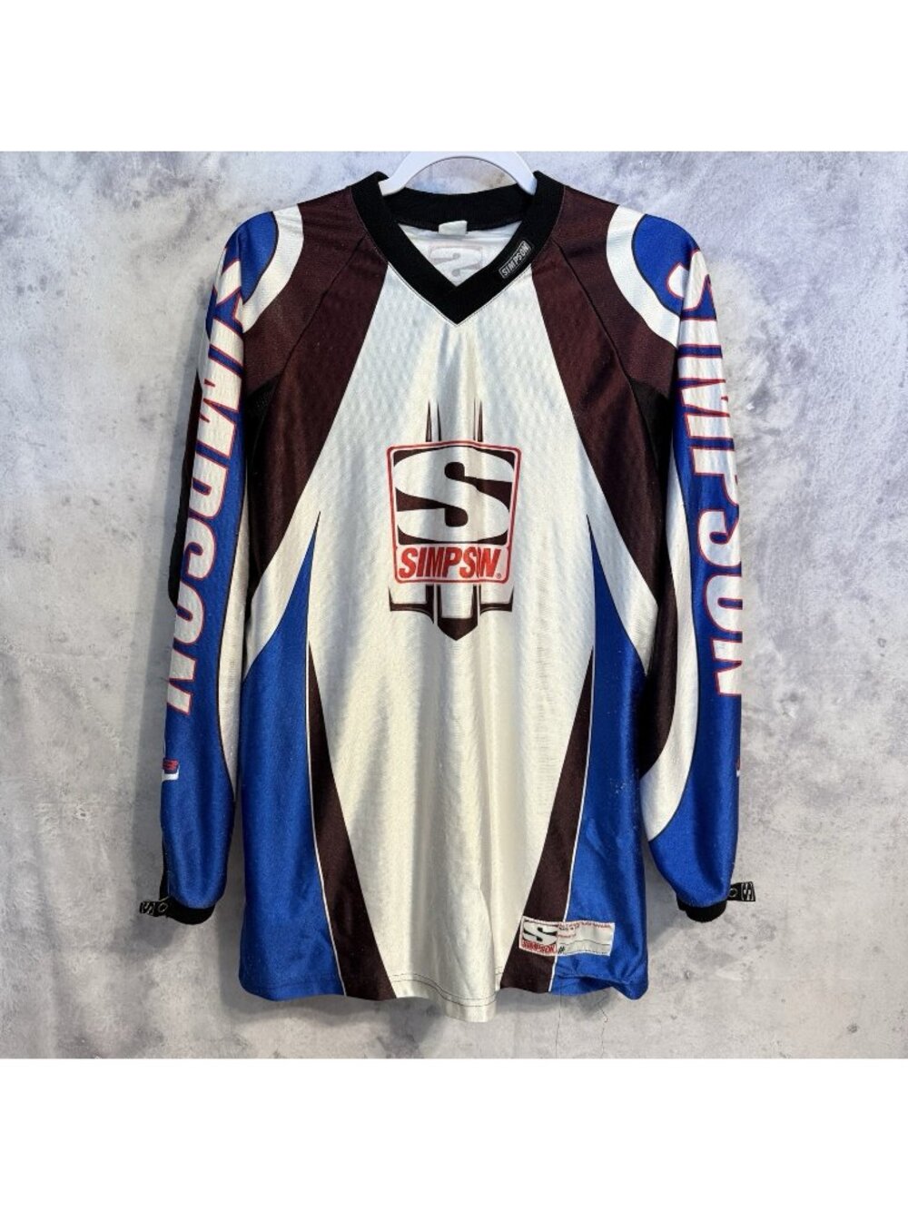 Vintage Simpson Motocross Racing Jersey Long Sleeve Blue White Size Medium M USA